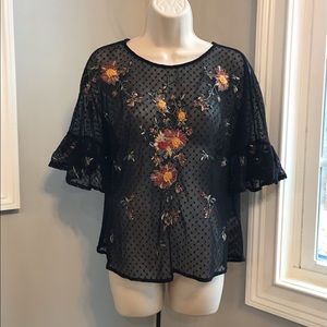 Anthropologie Maeve Black Floral Boho Top - Small